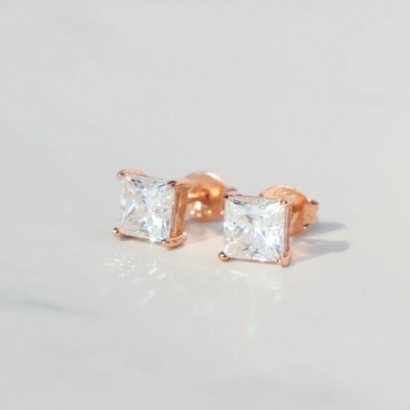 Princess Cut Moissanite Stud Earrings - Picture 3 of 3